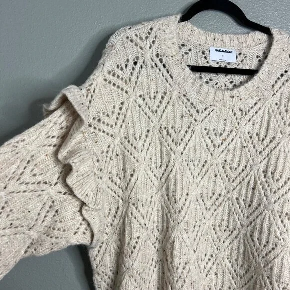 NWOT Old Navy Pointelle Knit Ruffle Sleeve Sweater Cream Plus Size 2X 3X 4X - Picture 3 of 7